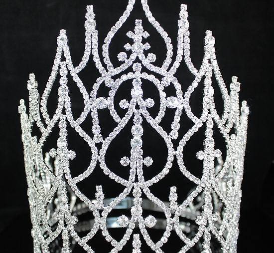 BEAUTY QUEEN CROWN TIARA CLEAR AUSTRIAN RHINESTONE CRYSTAL PAGEANT LARGE T1413