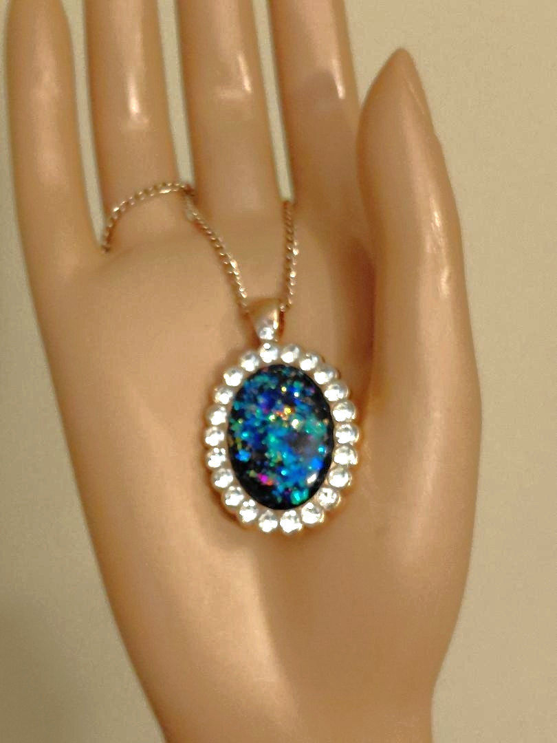 Opal Pendant Royal Blue Resin Opal On 18-Karat Rose Gold-Plated Stainless-Steel