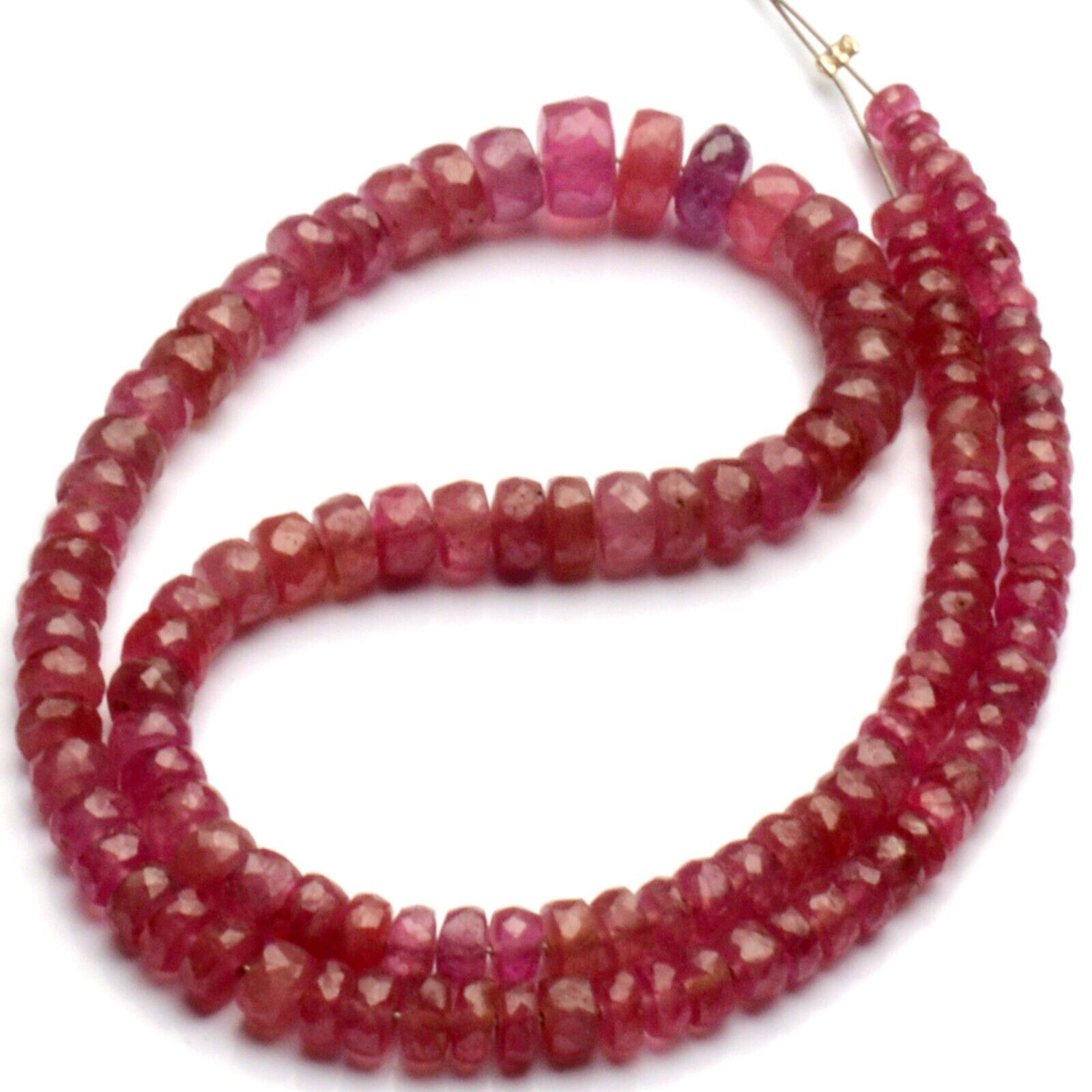 Natural Pink Sapphire Gem 4 to 6 mm Size Faceted Rondelle Beads Strand 13″