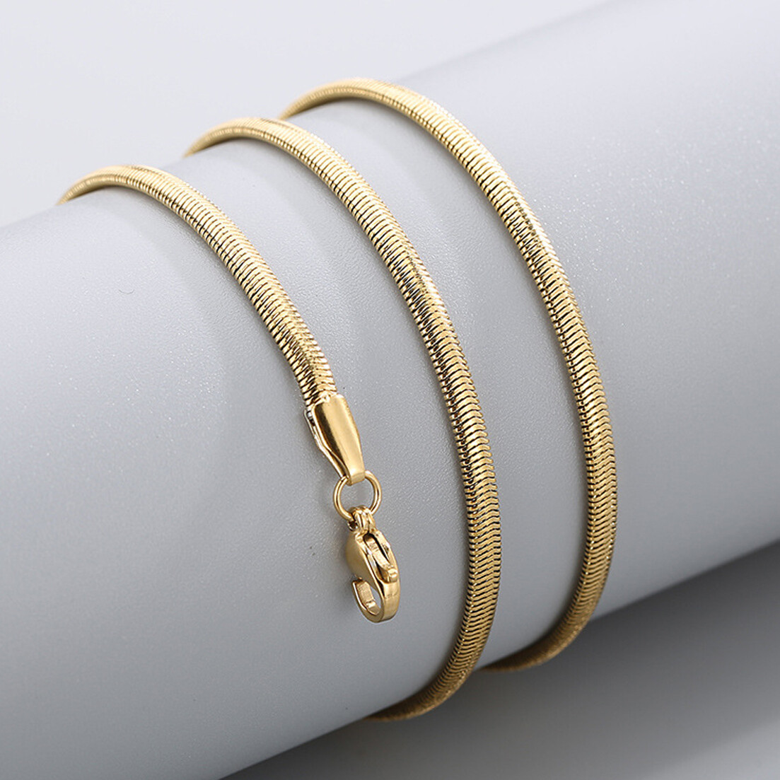 3-8mm Hot Stainless Steel Silver Flat Snake Chain Necklace Women Men 20″22″24″