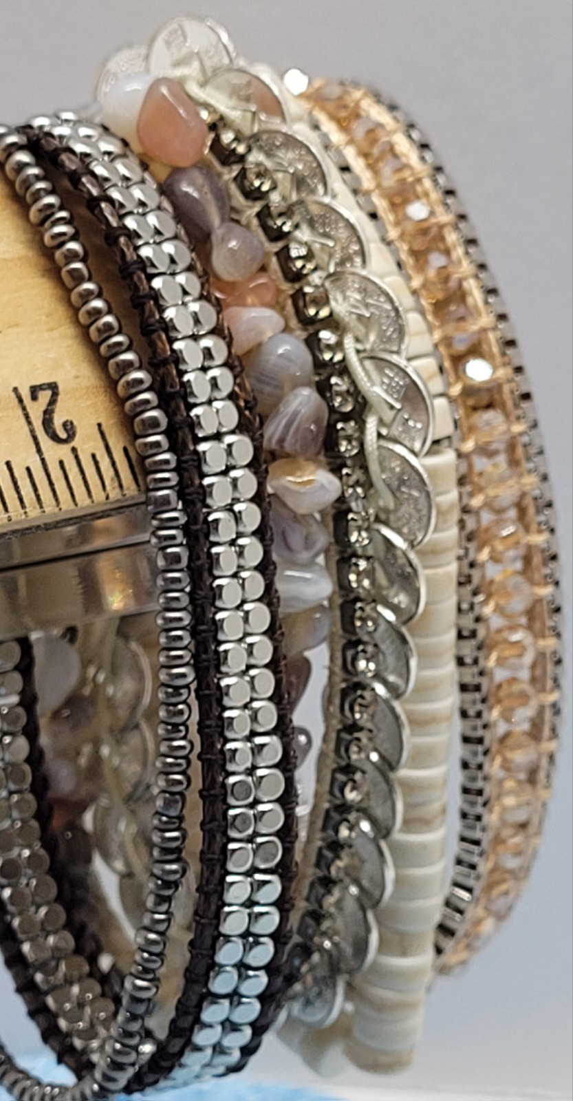 Victoria Emerson Natural Beaded Wrap Cuff Bracelet Multi Strand, Layered Magnet