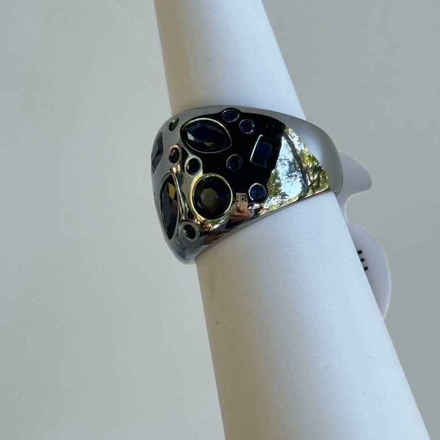 Bomb Party September Ring Size 5 LC Sapphire on Hematite “Woke Up Royal”