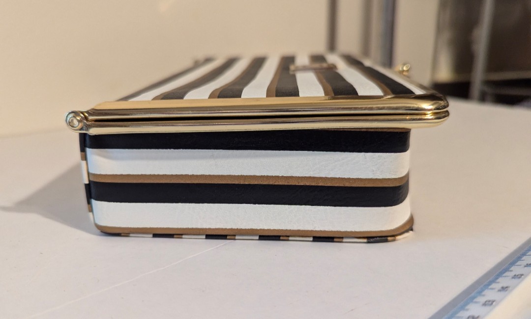 Liz Claiborne Black White Striped w/Gold Accents Hard Travel Jewelry Box 9″L