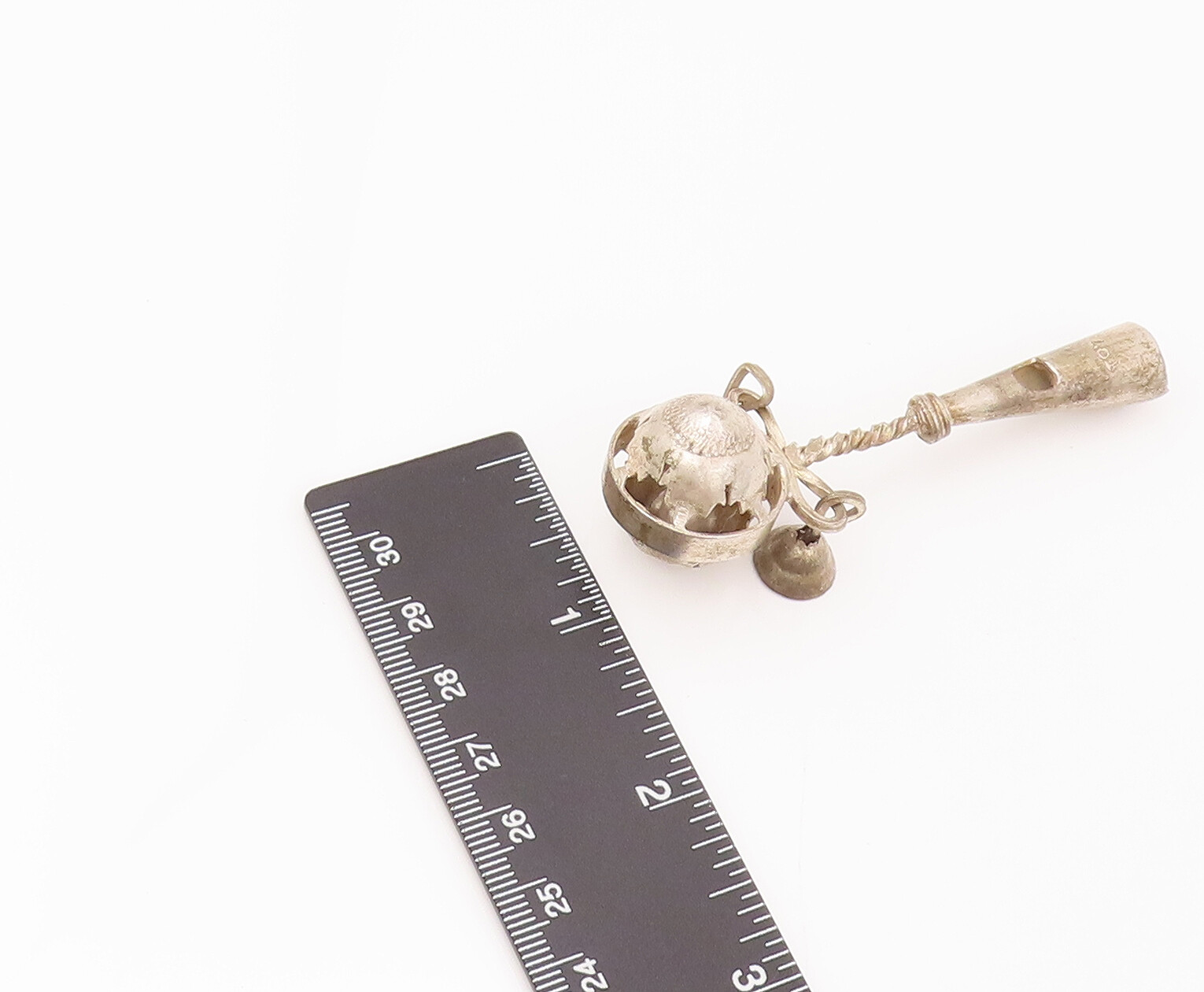 925 Silver Vintage For Babies Dangling Bells Jingling Nose Making Toy TR3515
