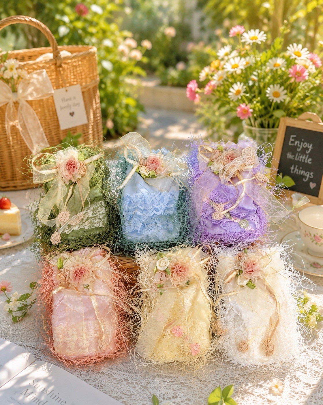 24 pcs Lolita Lacy Bag Small Bags for Girl Mix Pink White Purple Blue 6 colors
