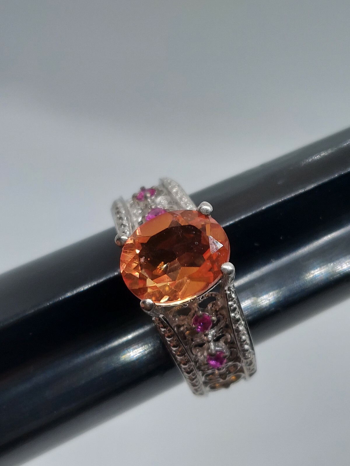 Karis STS Silver Tone Orange Gemstone Ring size 7. 5