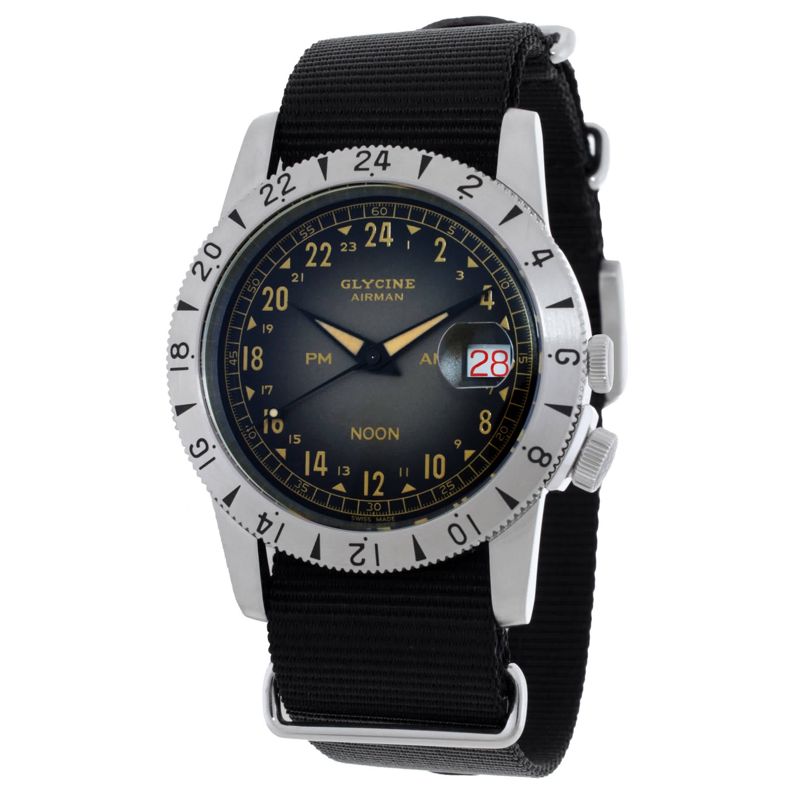 Glycine Airman Vintage Noon Purist Automatic Black Dial Watch GL0478