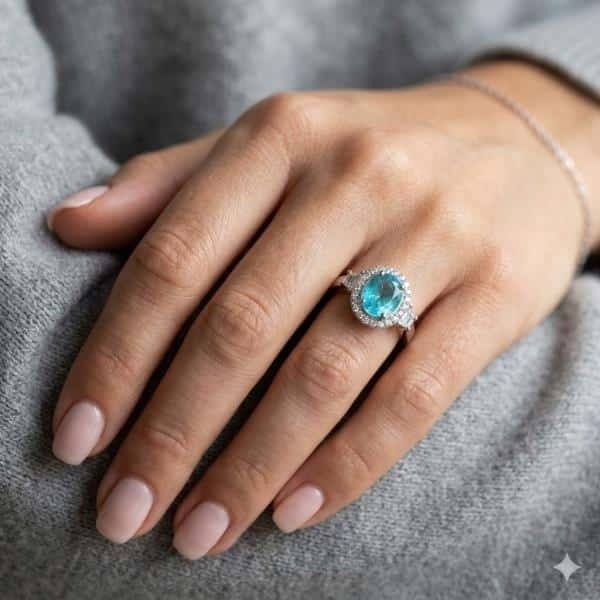 1.38ct Vivid Neon Blue-Green Copper-Bearing Paraiba Tourmaline Ring 18K Gold