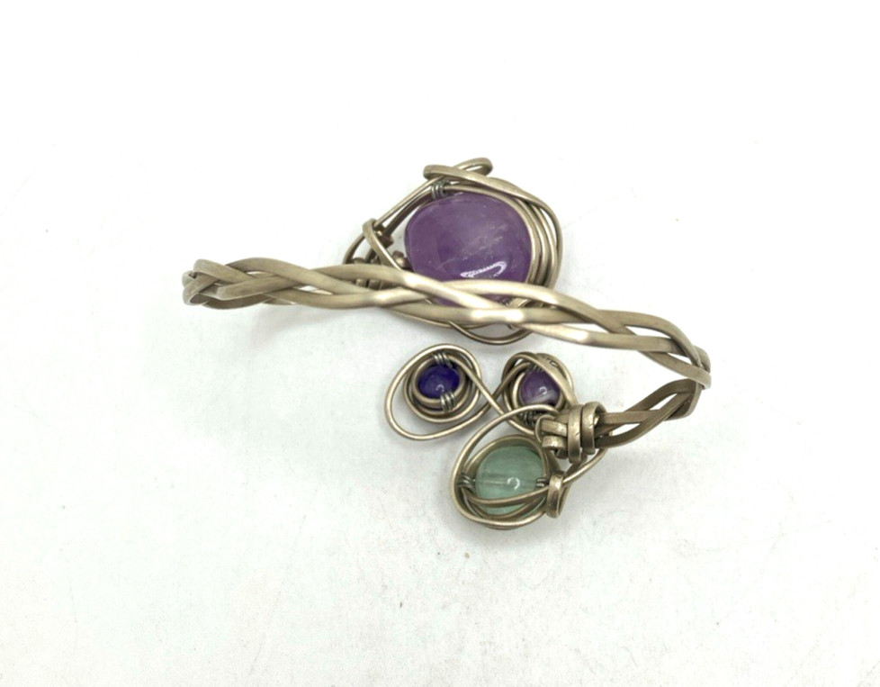 Silver-Toned Amethyst/Multi-Stone Bohemian Artsy Wrap Bracelet