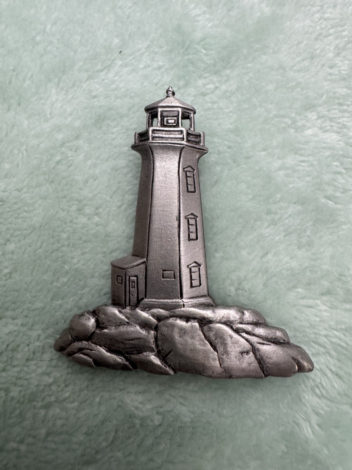 Vintage JJ Lighthouse Brooch Pin Brush Silver Tone Pewter Nautical ￼