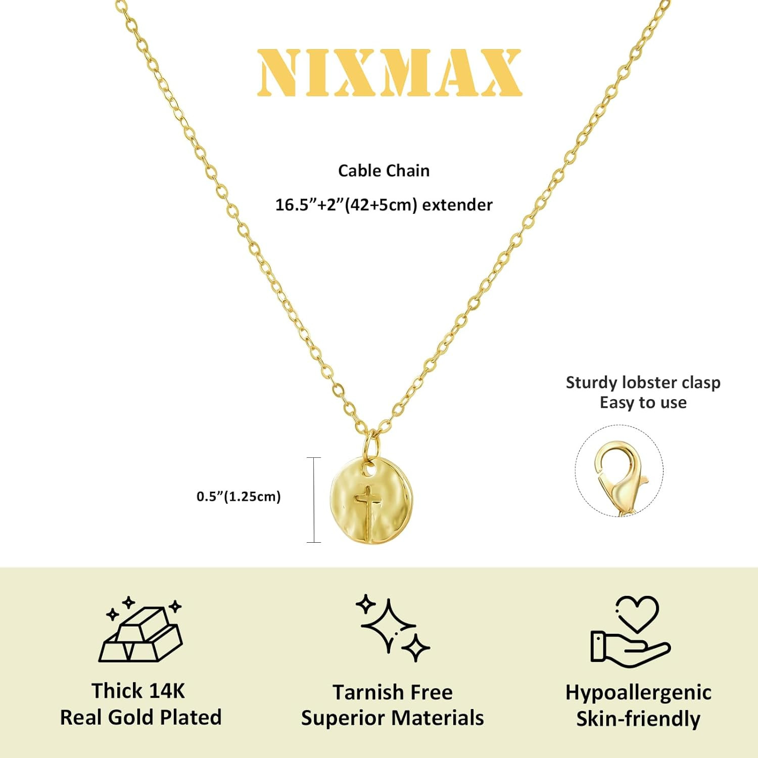 Small Cross Necklace for Women, 14K Gold Silver Plated Pendant | Dainty Cross Ch