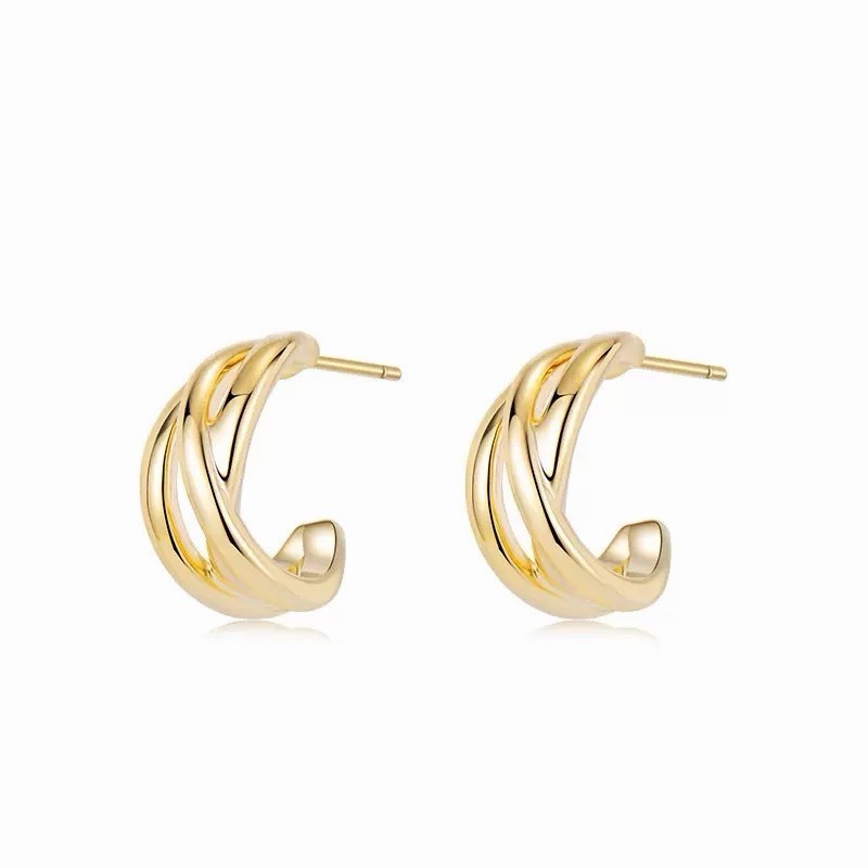 Vintage Twisted Hoop Earrings 18K Gold Plated Chunky C Hoop Stud for women 292