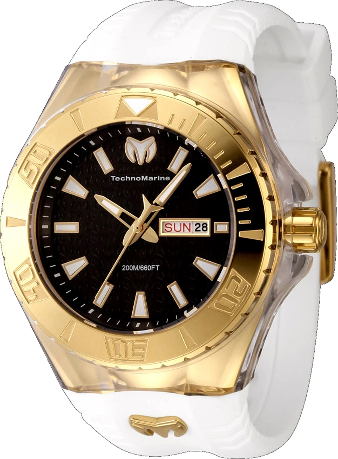 TechnoMarine Cruise Monogram Men’s 46mm Gold Black Dial White Strap TM-122013