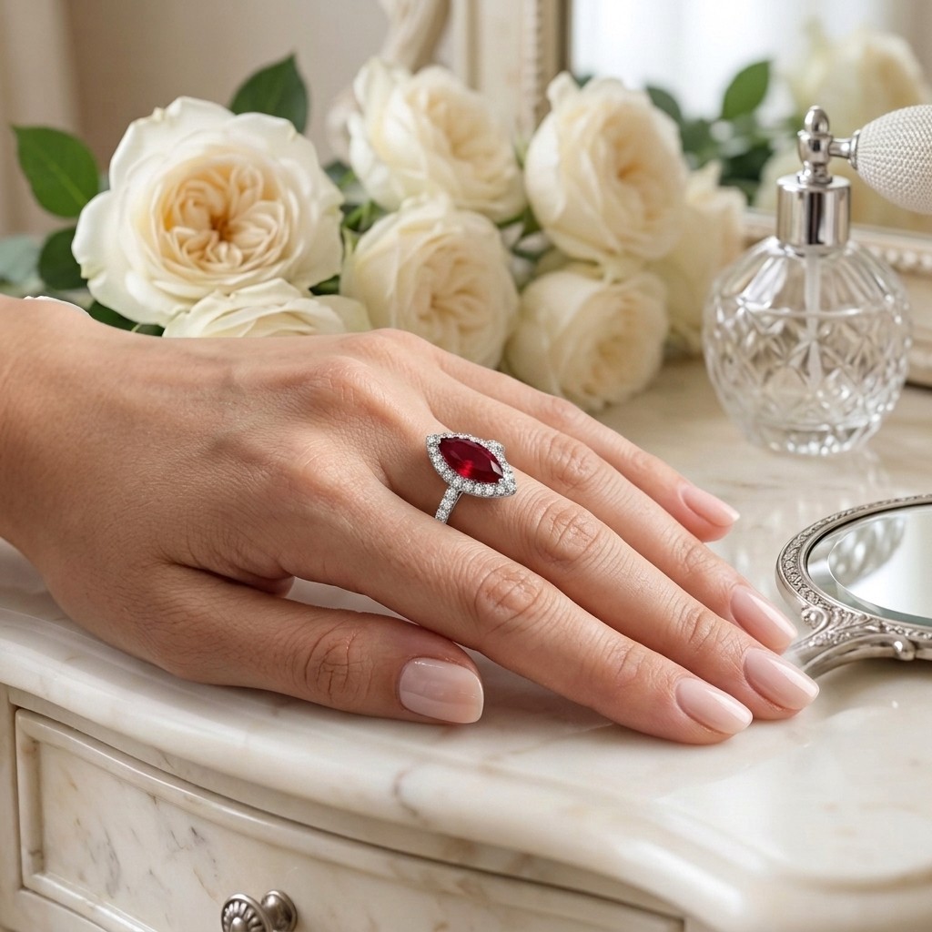Marquise Cut 2.80 Ct Natural Ruby & Diamond Solid 14K White Gold Bridesmaid Ring