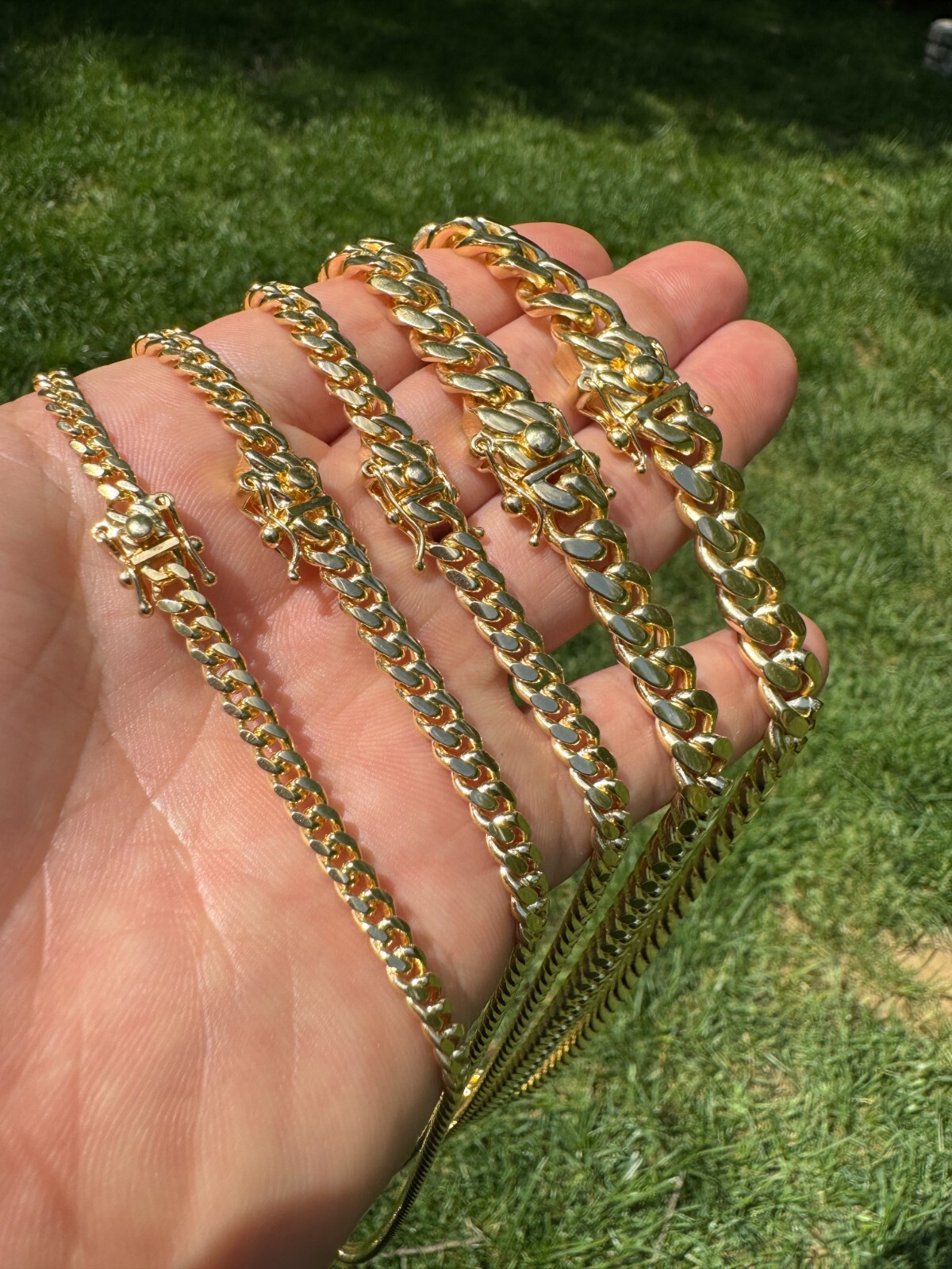Miami Cuban Link Chain Bracelet 14k Gold Plated Solid 925 Silver Box Lock ITALY