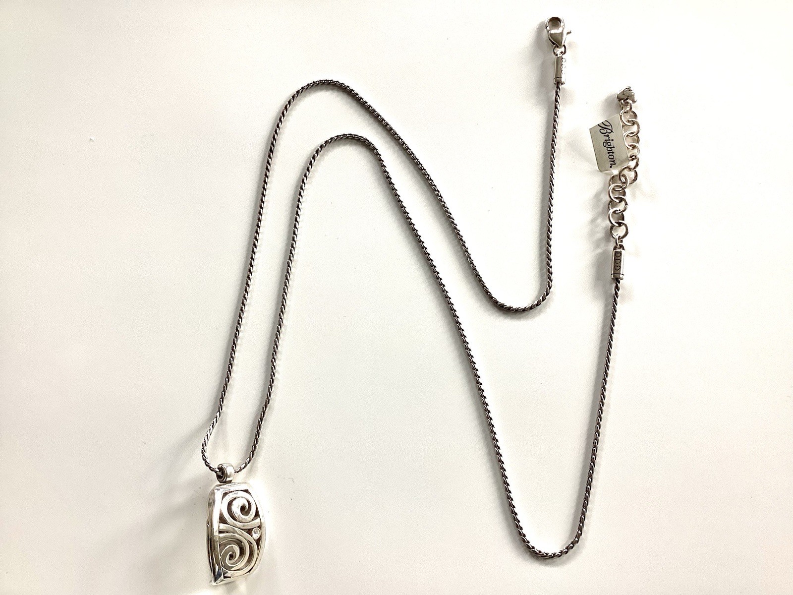 Brighton London Groove Badge ID Clip Necklace Clear Crystal Silver NWT Read Desc
