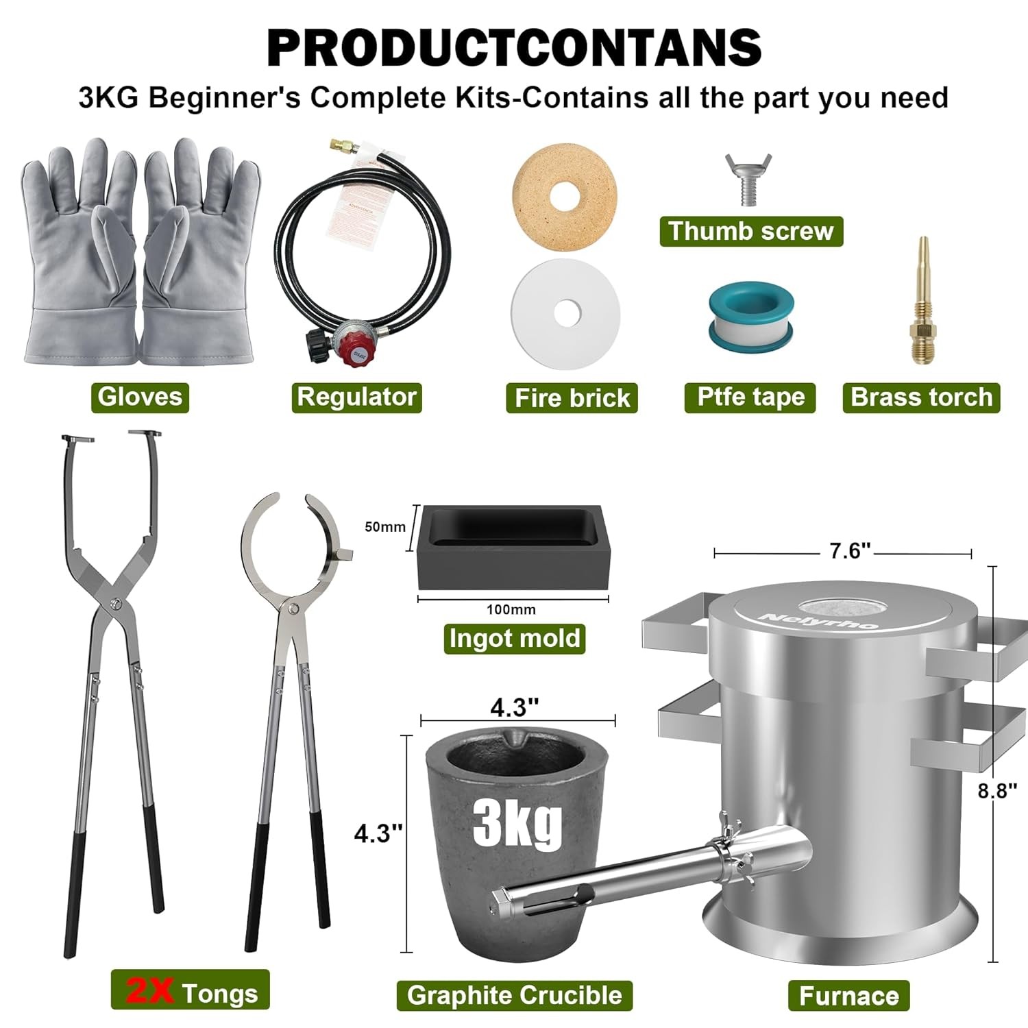 3KG Complete Propane Melting Furnace Kit for Beginners Metalworking Equipment