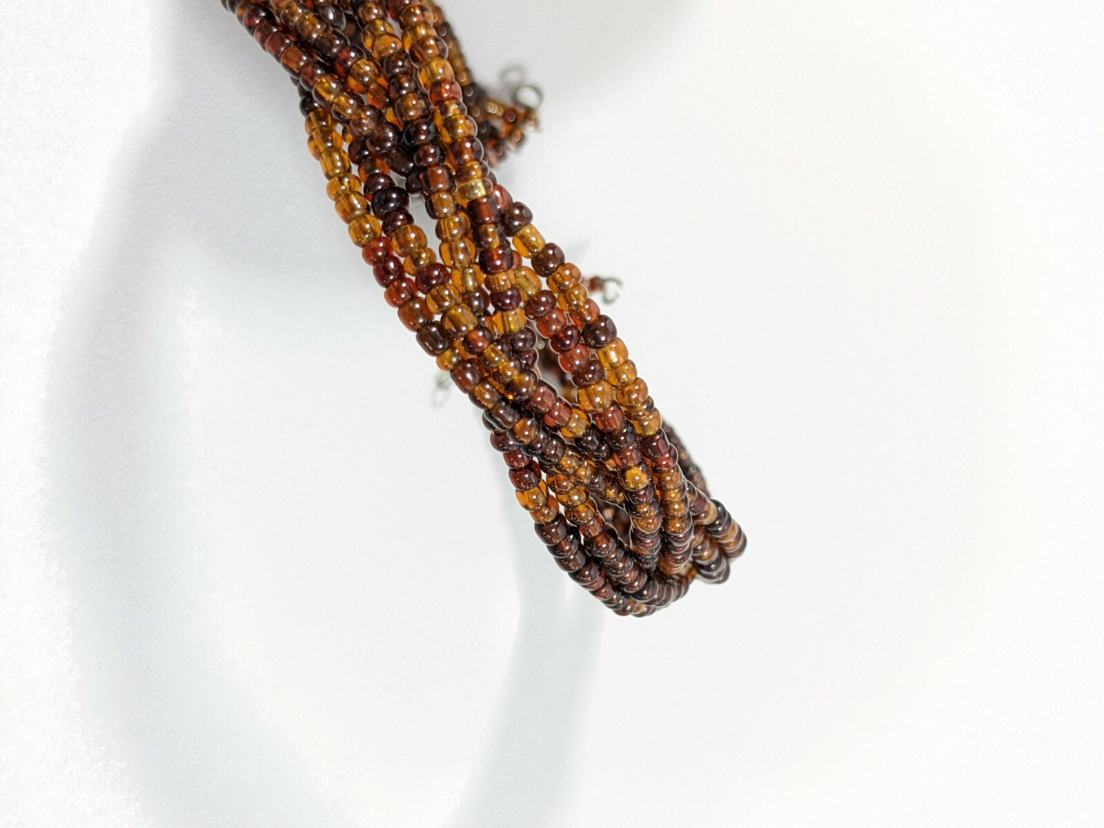 Artisan Brown Bead Braided Open Cuff Tribal Style Bracelet
