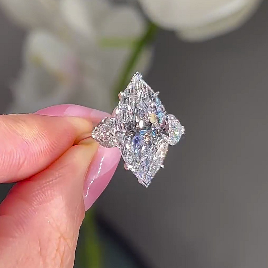 5.0Ctw Marquise Cut Moissanite Three Stone Engagement Ring 14K White Gold Plated