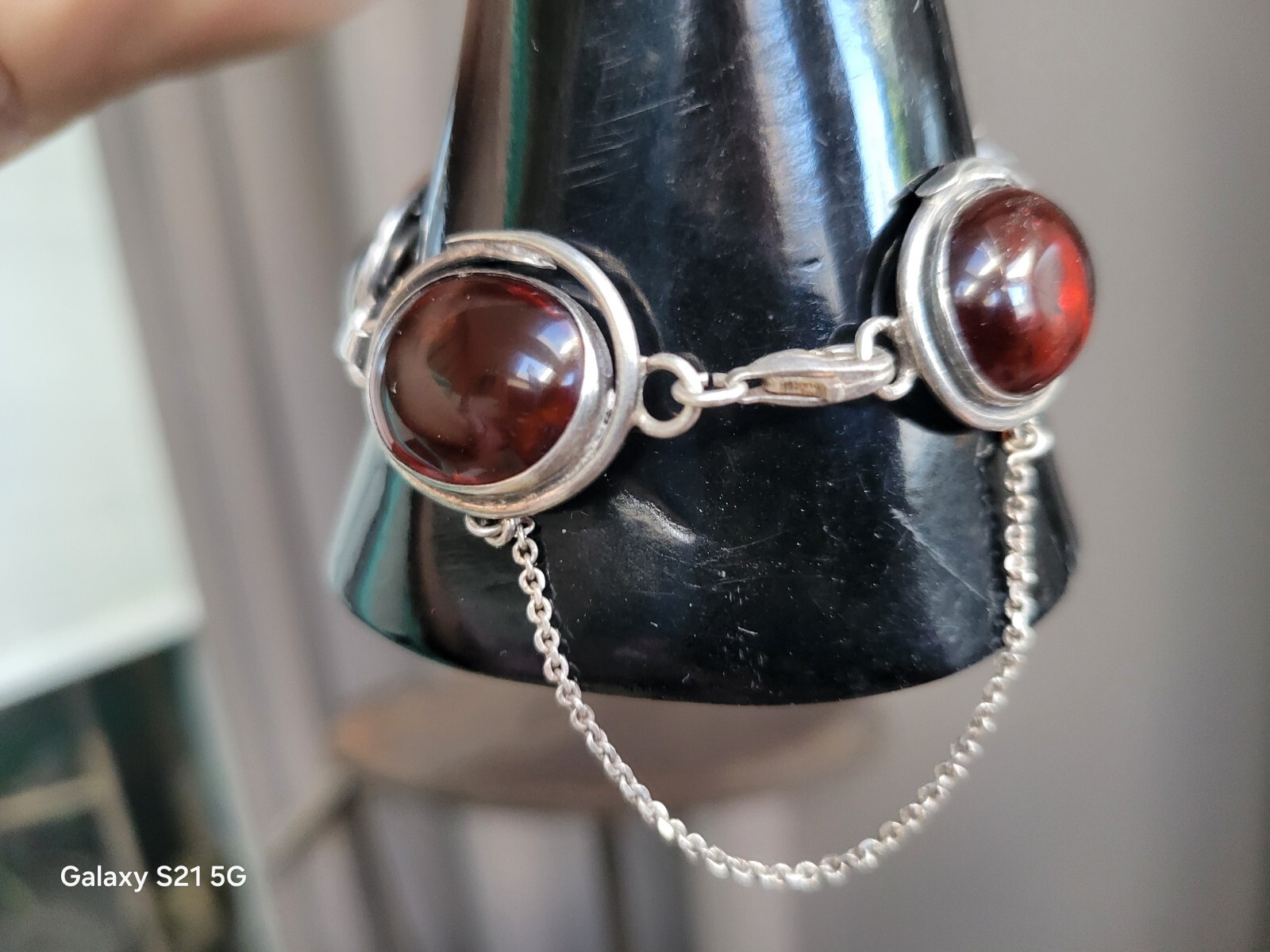 Amber Bracelet 5 Cabochons Sterling Silver Susan Cummings McClures Nsv. TN 90’s