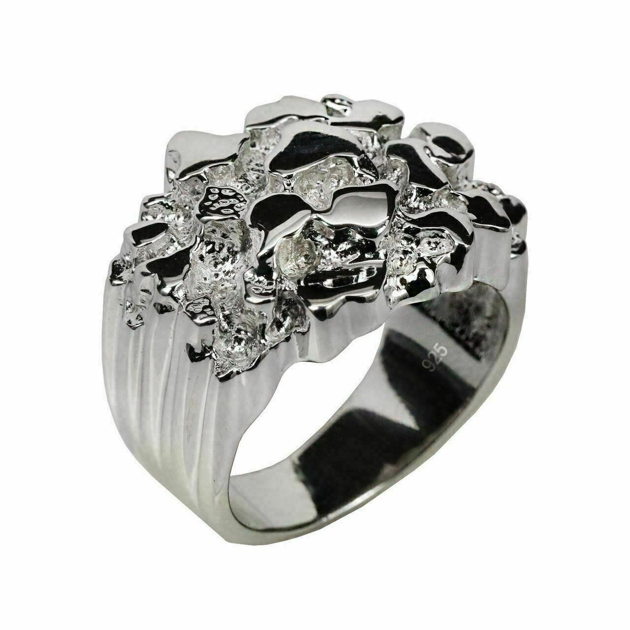 Men’s REAL Solid 925 Sterling Silver Heavy Nugget Ring Plain Heavy Pinky Hip Hop