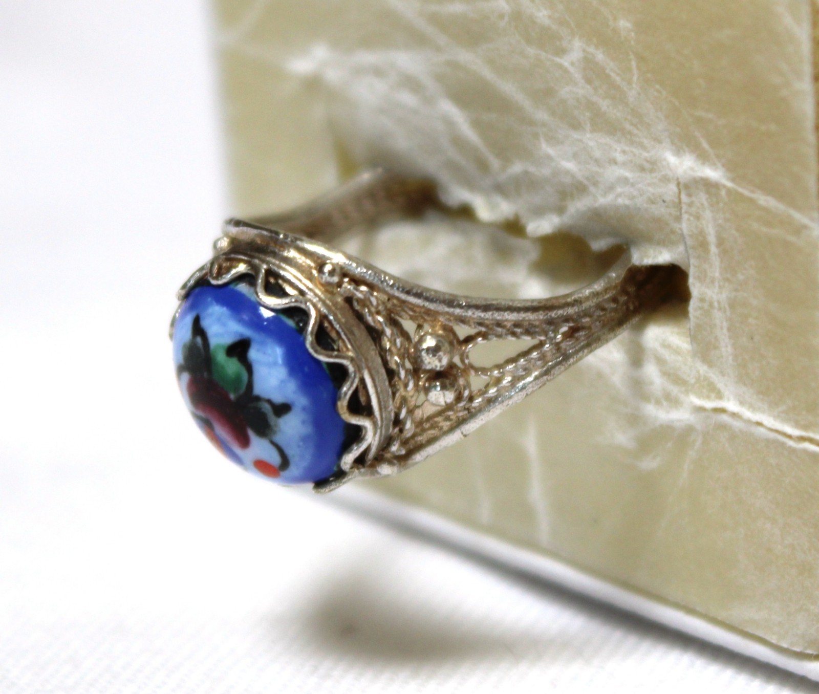 Vintage Russian Hand Painted Enamel Rings 3 Variation Finift Technique #85,86,90
