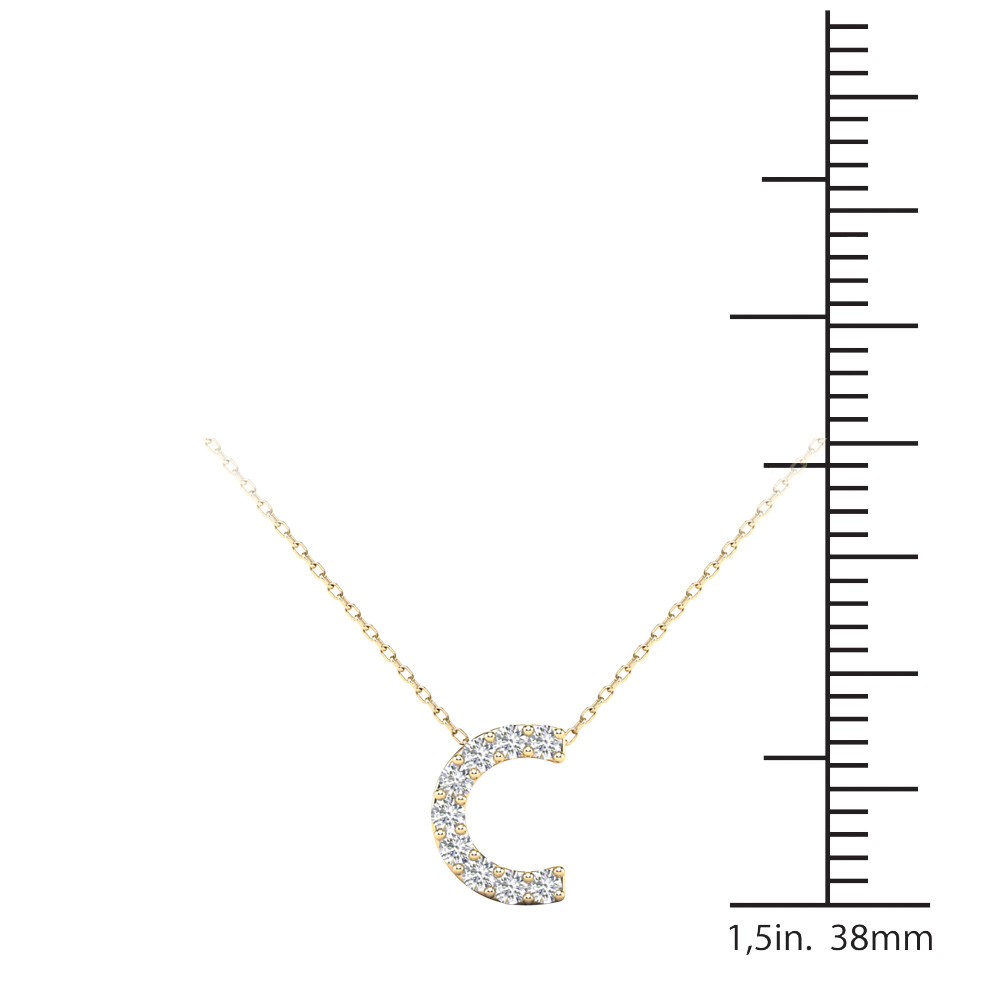 0.09 Ct Natural Diamond Initial “C” Pendant Necklace In 14K Yellow & White Gold