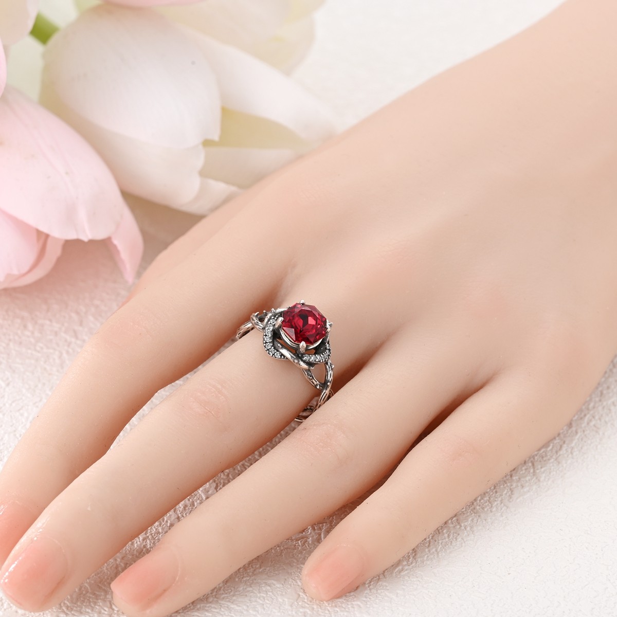 LAZA Original 925 Sterling Silver Finger Ring CZ Bramble Rose for Women Jewelry