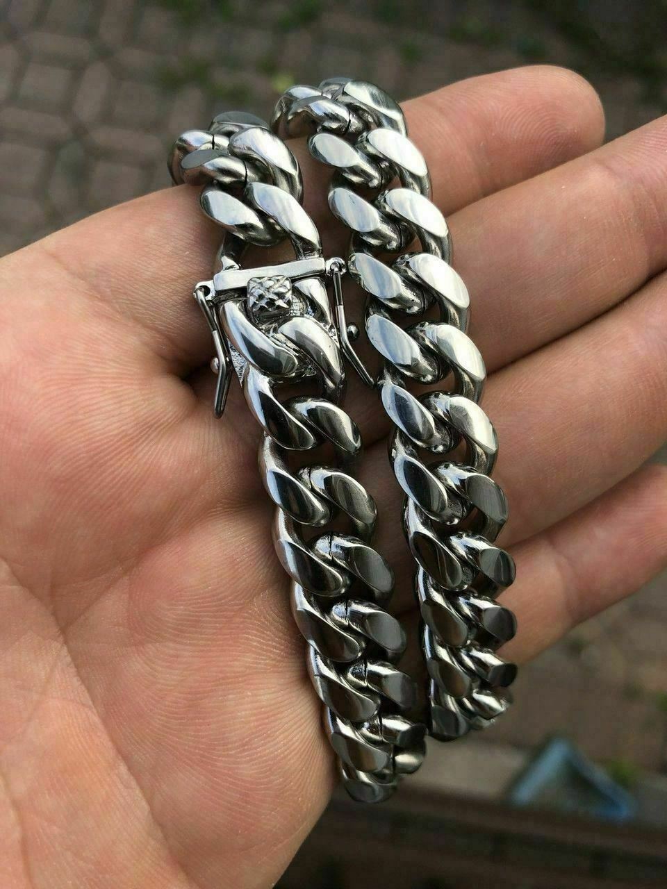 12mm Mens Miami Cuban Link Chain Stainless Steel HEAVY Looks Like Silver Hip Hop