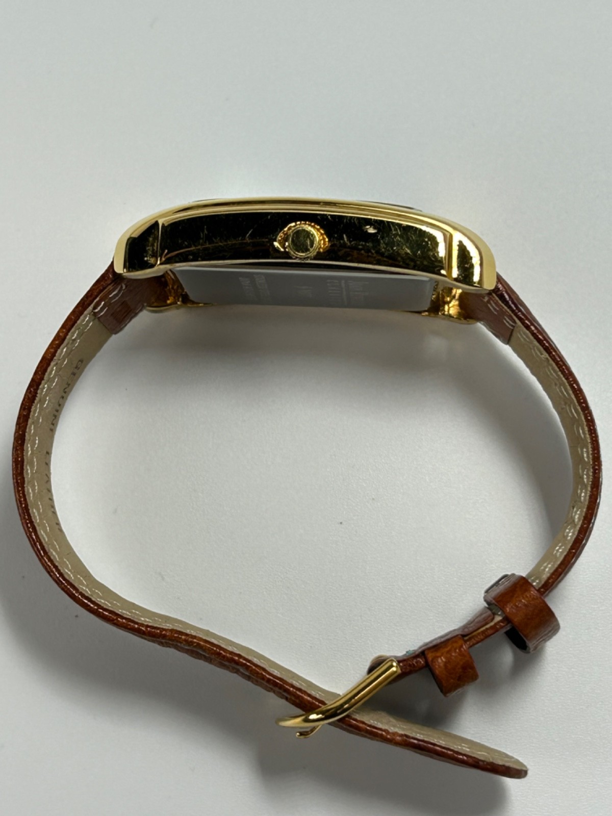 Vintage Joan Rivers Classics V377 Womens 34MM Tank Quartz Gold Tone W/Blue Dial