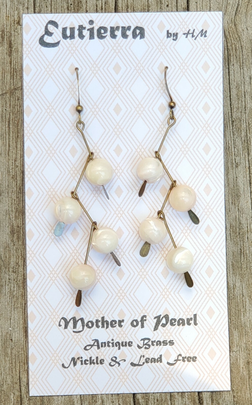 Eutierra Mother of Pearl Earrings are Hand Crafted In USA 2 1/2″ Soft Pink Brass