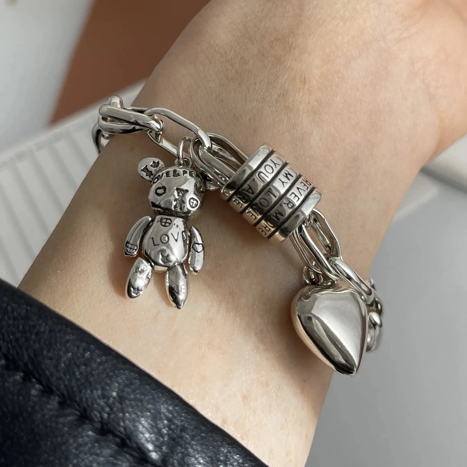 Women’s Vintage Heart Bracelet – Solid 925 Sterling Silver Handmade Jewelry