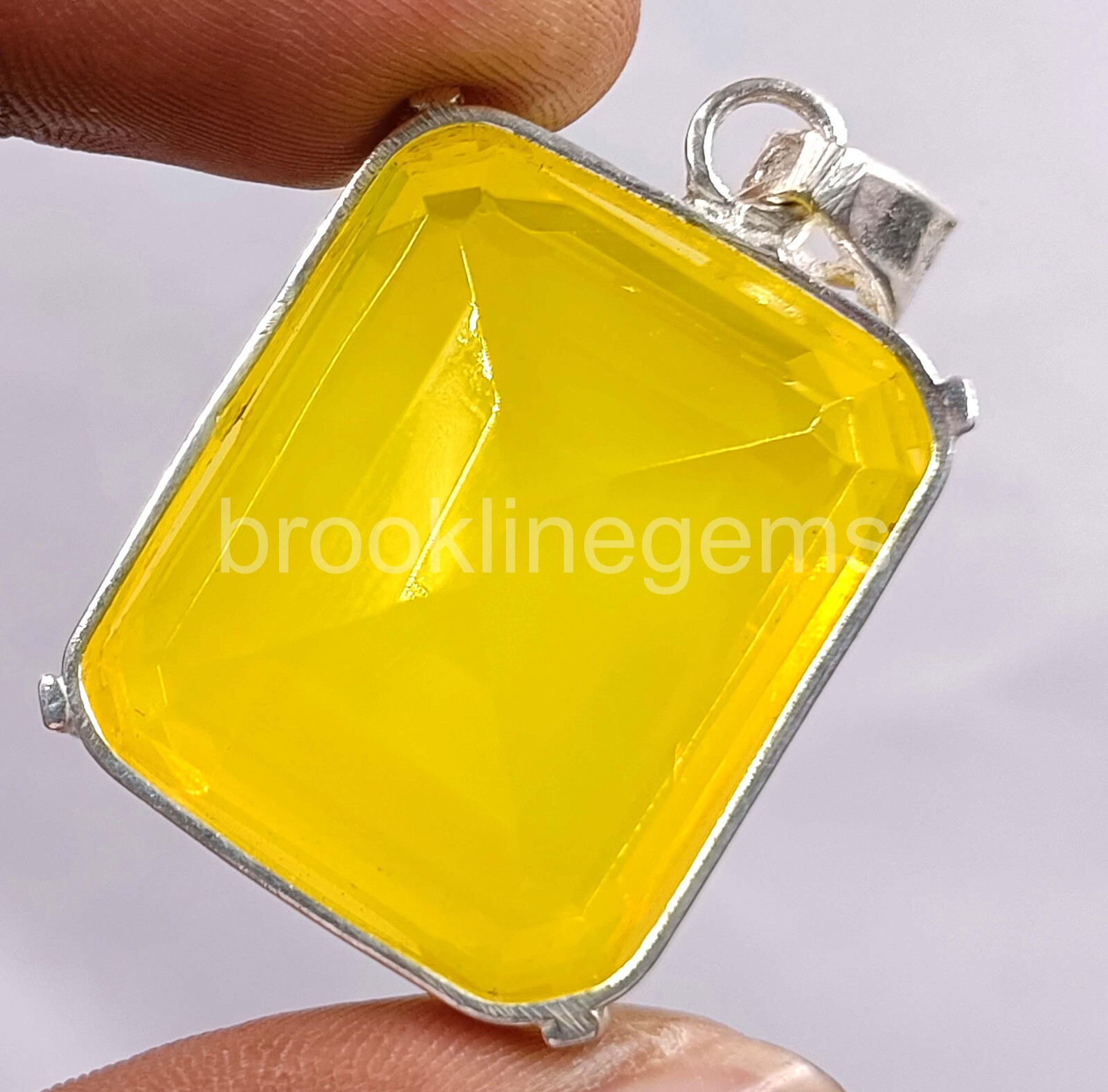 101.60 Ct Natural Yellow Emerald Cut Opal 925 Solid Silver Pendant Gemstone 5ARU