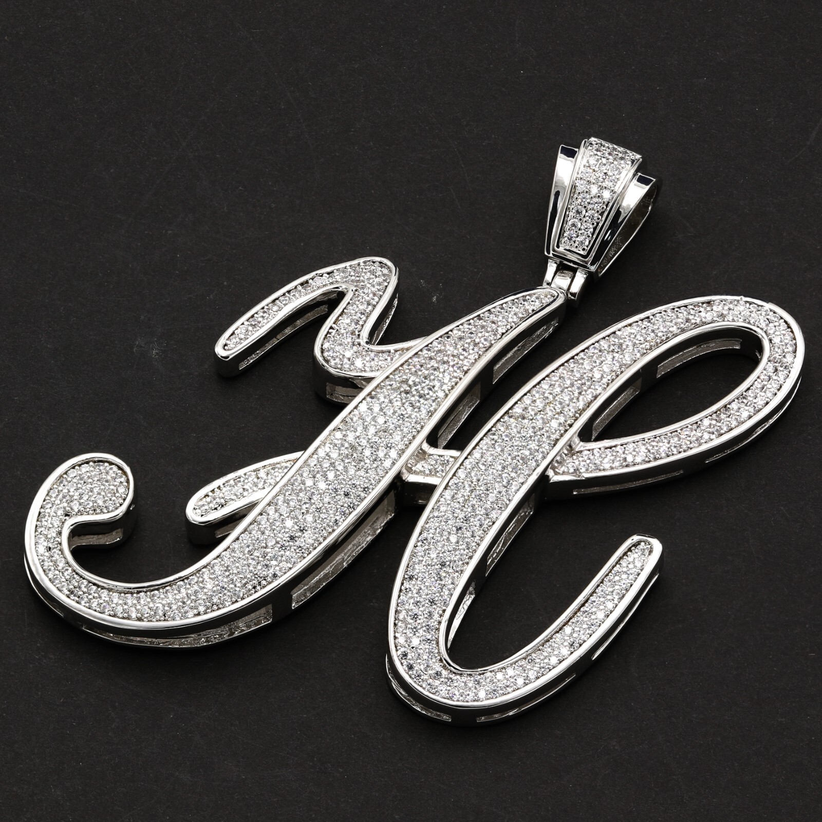 14K Gold Plated Cubic Zirconia Prong Pave Setting Man’s Initial Pendant