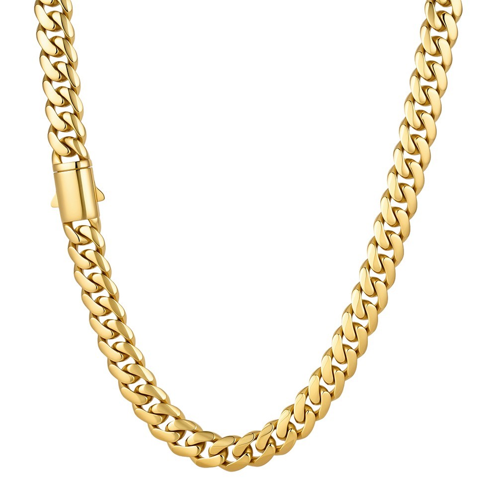 Men’s 6/8/10/12/14mm Gold Color Stainless Steel Miami Cuban Link Chain Necklace