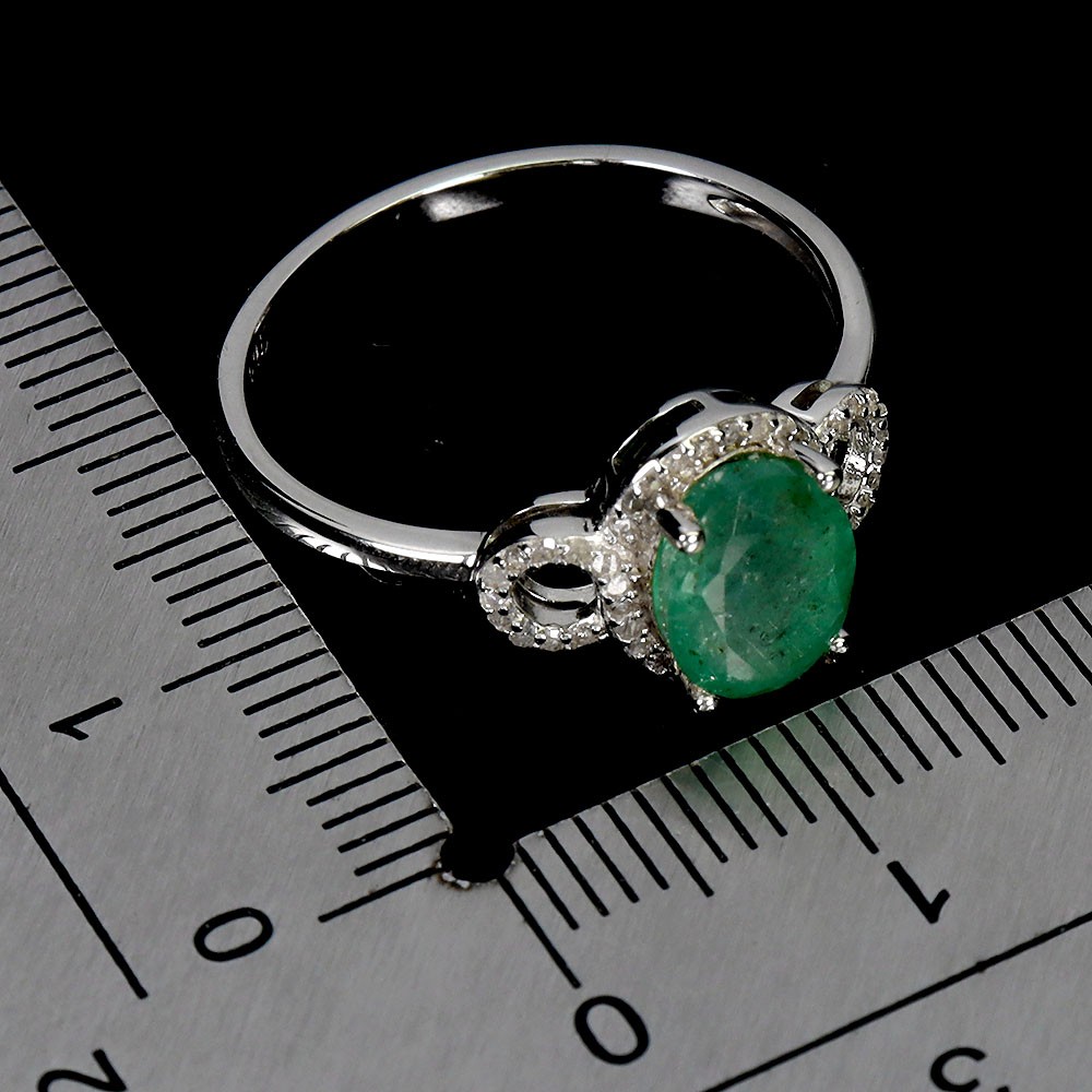 925 Sterling Silver Ring Oval Emerald 8x6mm Diamond 46pcs Gemstone Jewelry 8.5