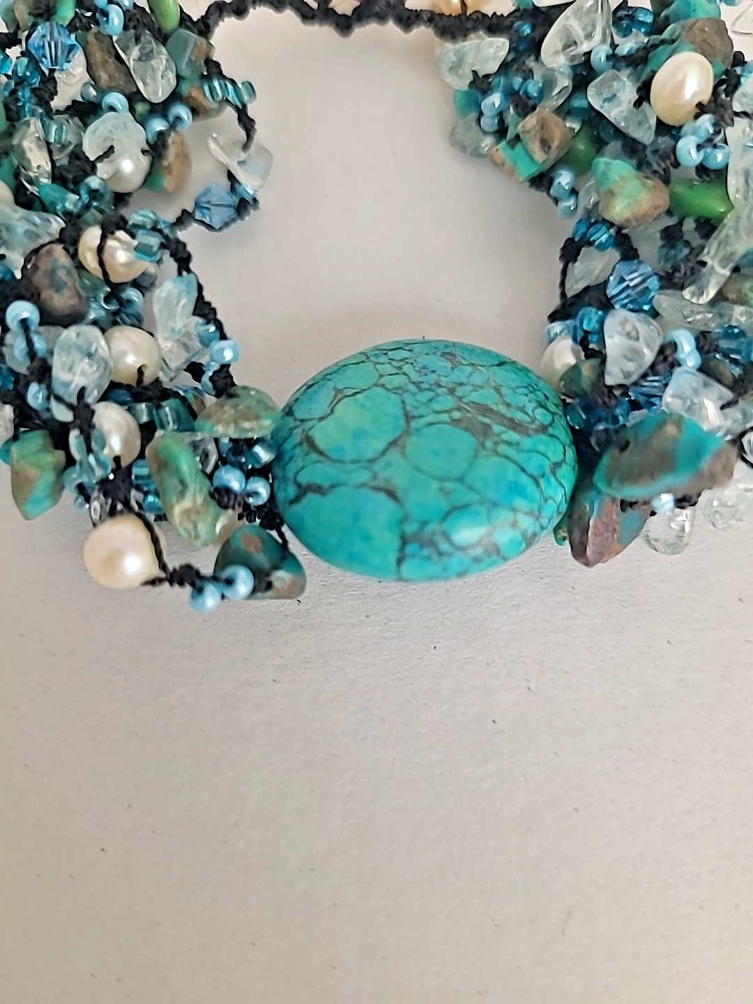 Handmade Turquoise And Freshwater Pearl Beaded Bracelet