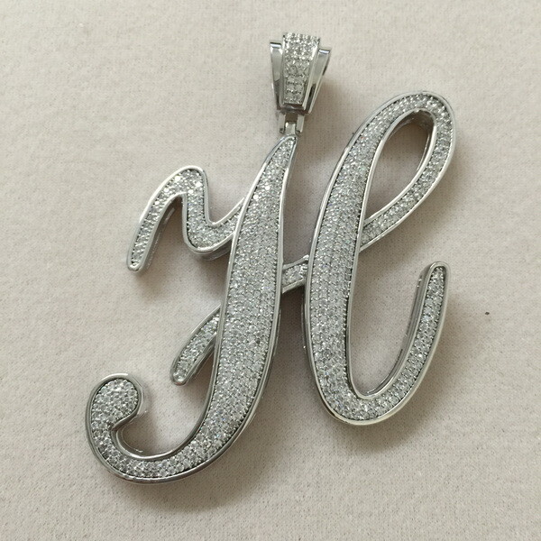 14K Gold Plated Cubic Zirconia Prong Pave Setting Man’s Initial Pendant