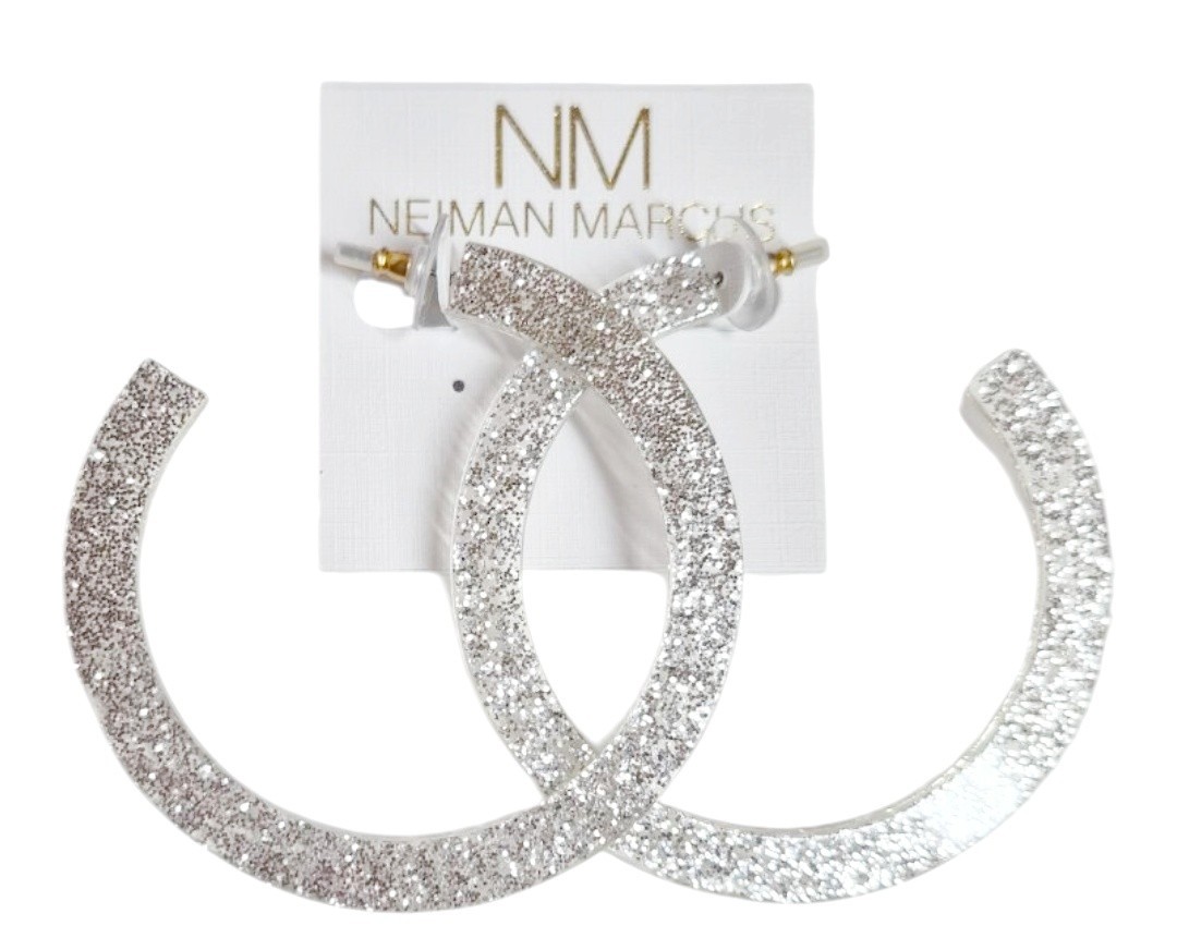 Stella & Ruby Glitter Resin Hoop Earring Silver Glitter Semi-Transparent NWT