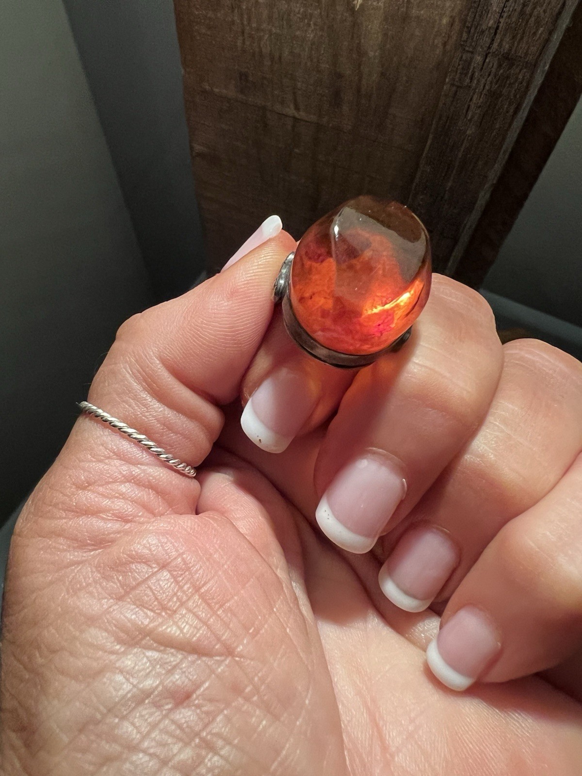 Vintage 1970’s Baltic Cognac Cabochon Amber Statement Ring
