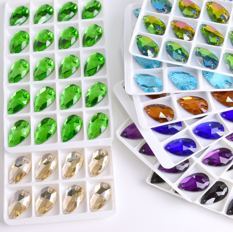 Teardrop Colour Glass Rhinestone Sew On Crystal Jewels Flatback Beads
