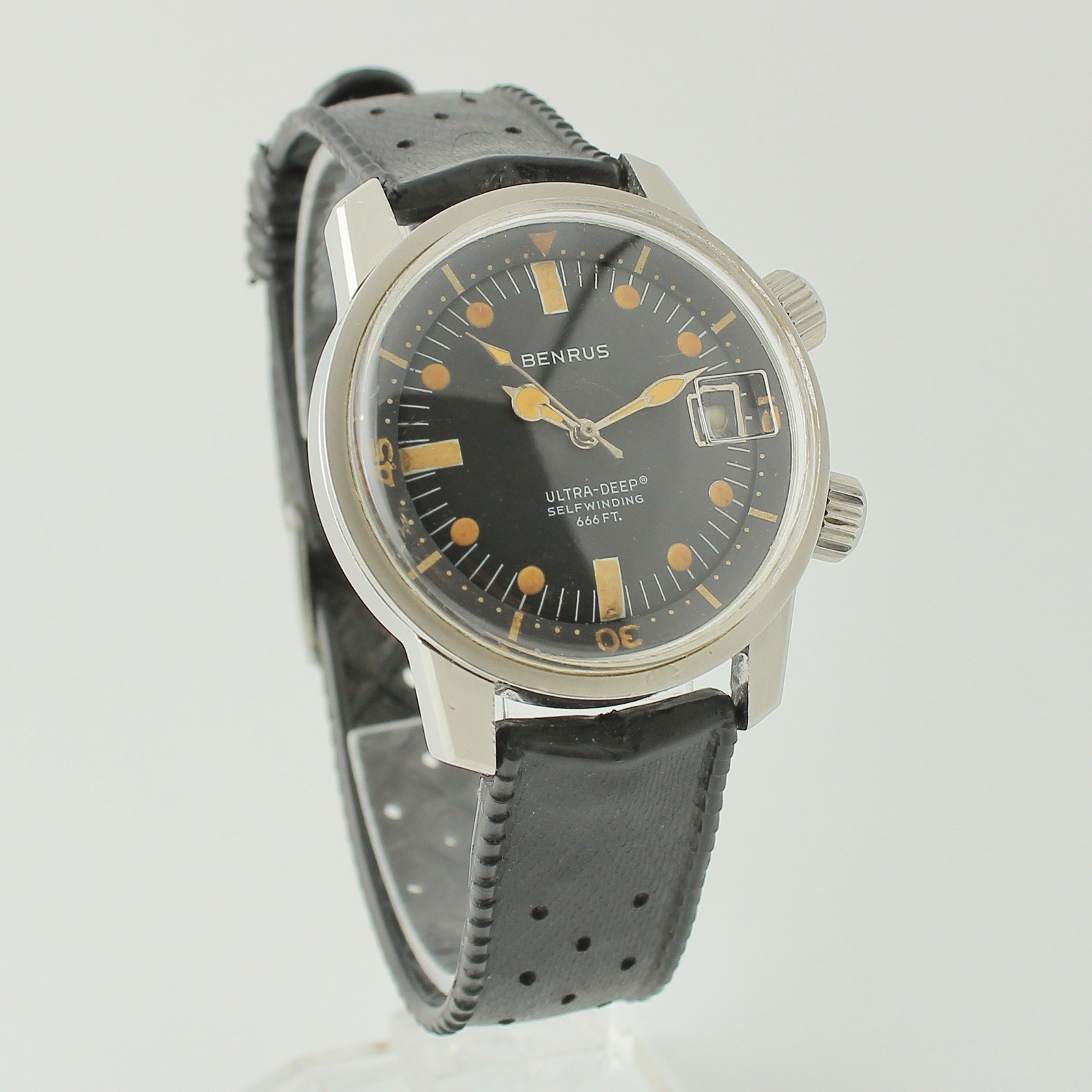 Benrus Ultra-Deep Super Compressor 6089 Vintage Diver Watch 36.5mm Black Dial