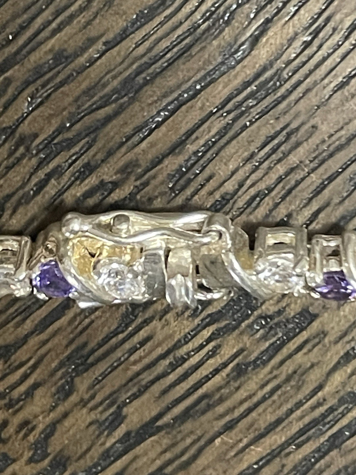 Vtg Sterling Silver Amethyst Crystal ￼Tennis Bracelet 7.5″. Box Clasp 13.7g