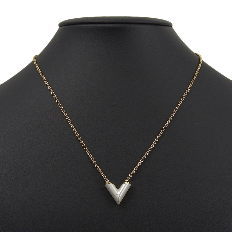 Louis Vuitton Essential V Pearlfection Necklace GP Gold White M69618 45.5 cm