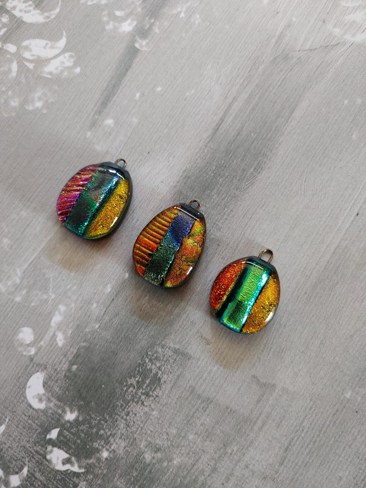 vintage qty 3 pendant finding component dichroic art glass precious metal foil