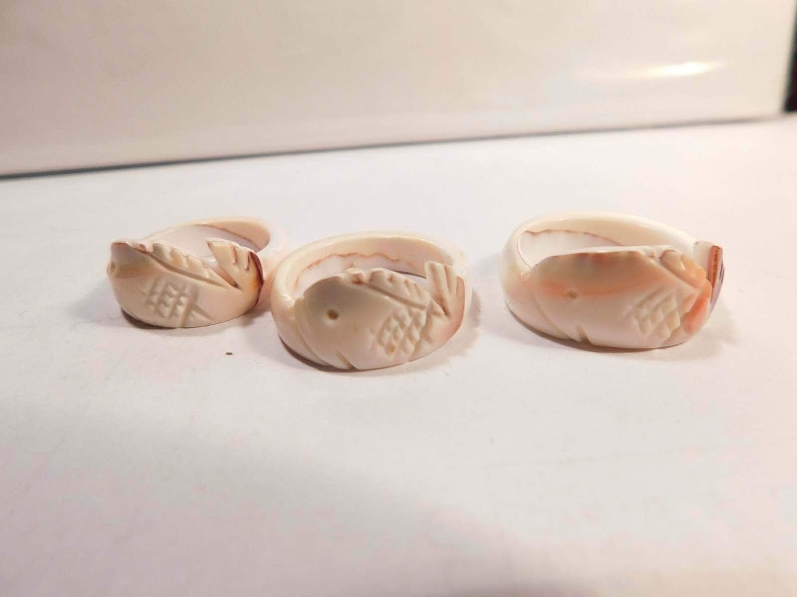 Hand Carved Edged Design on Real Shell Ring Size 5 only 1 Pc