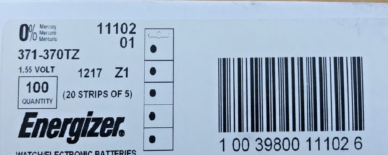 Box of 100 Energizer 371/ 370 SR920/W/SW Silver Oxide Watch Battery