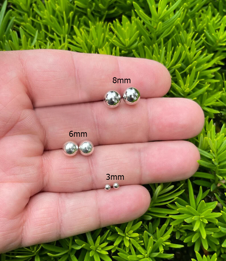 Set of 3 Pairs 925 Sterling Silver Classic Ball-Post Stud Earring for Women Teen