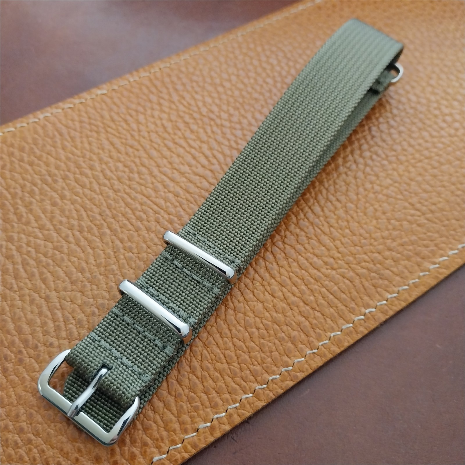 18mm Ribbed Olive Green OD Nylon Classic G10 MoD Watch Strap