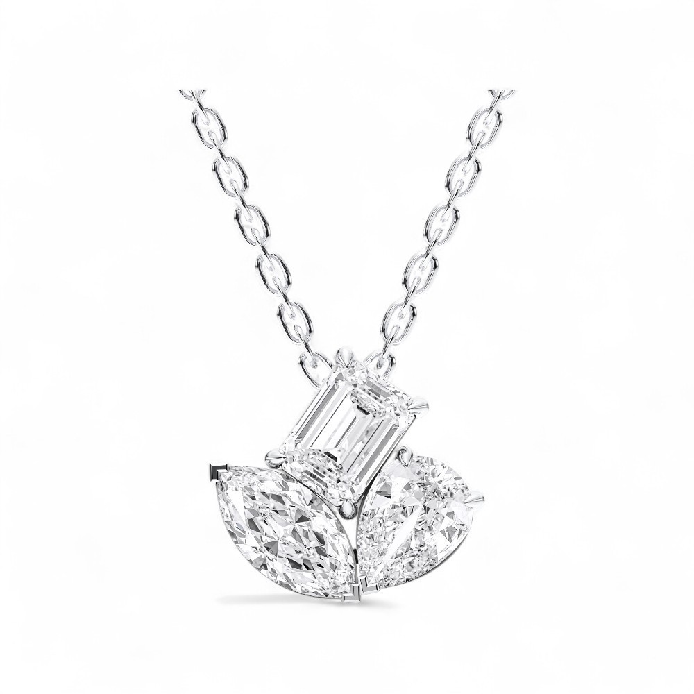 IGI Certified 3.00Ct Lab Grown Emerald Cut Diamond Necklace Three-Stone Pendant